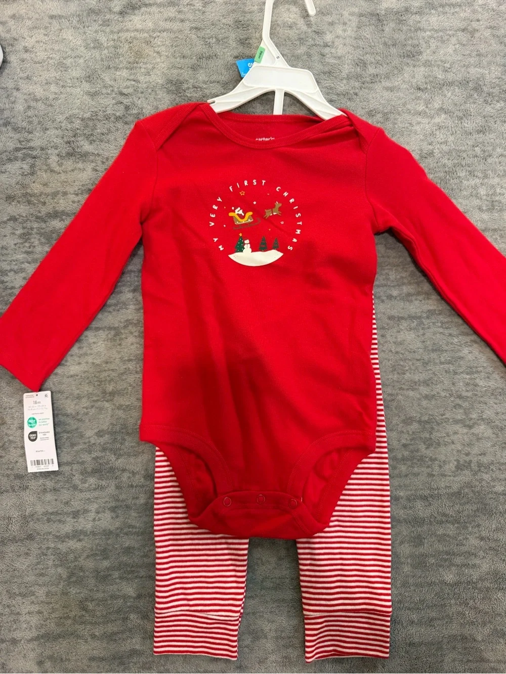 Carter's Red 'My First Christmas' Long-Sleeve Baby Bodysuit & Striped Pants